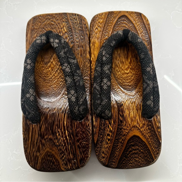 Shoes - Wooden Sandals with Black Straps